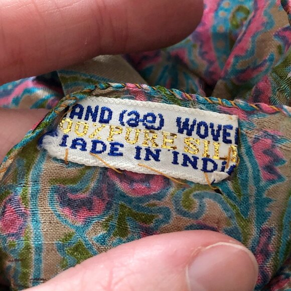 Vintage 100% Silk Paisley Floral Print Scarf Head Neck Accessory Boho Hand Made - Picture 3 of 5